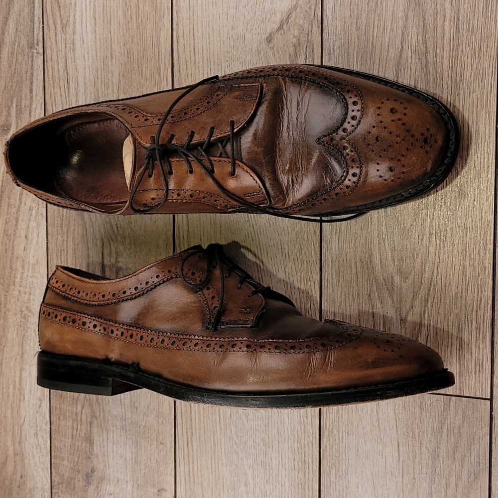 ALLEN EDMONDS Brown Leather McGregor Sz 9.5 D Long Wing Tip Mens Shoes